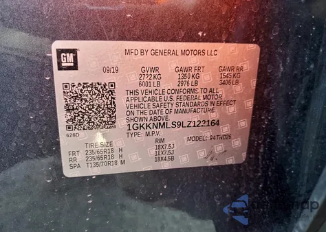 2020 GMC Acadia Slt z USA, uszkodzony, nr VIN 1GKKNMLS9LZ122164